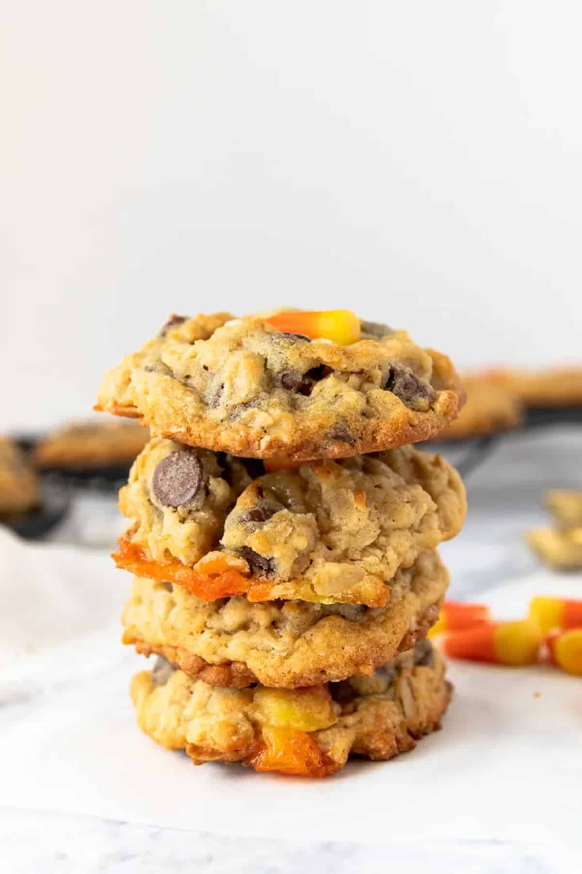 stacked halloween oatmeal candy cookies
