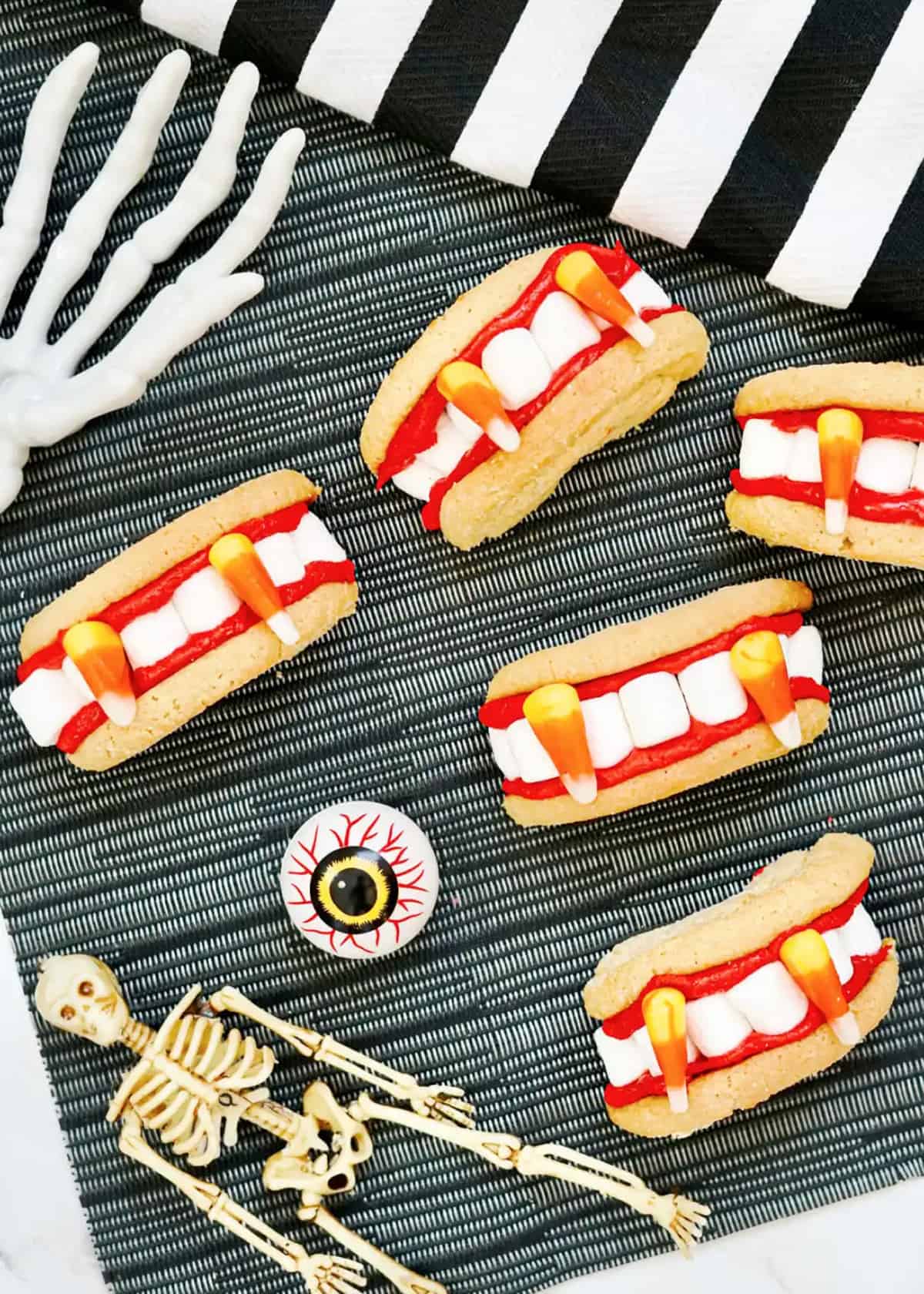 vampire mouth cookies with candy corn fangs