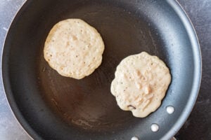 pancake batter added to pan