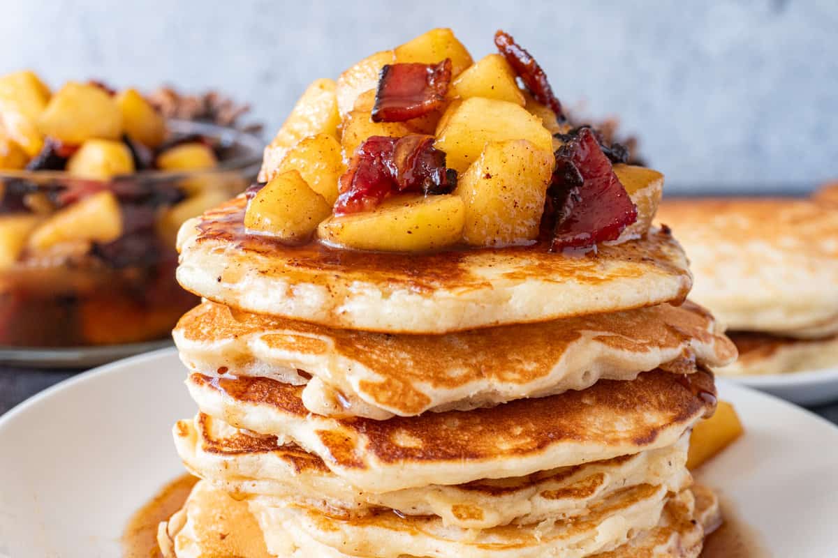 stack of bacon pancakes on plate