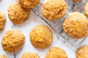 fall cookies on cooling rack and marble counter top