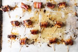 bacon wrapped dates with goat cheese after second 10 min bake