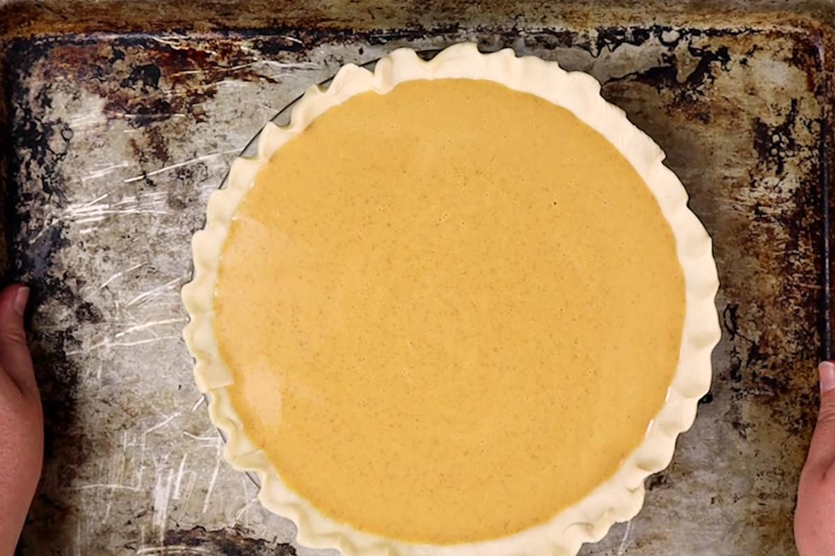 pie on baking sheet before being baked