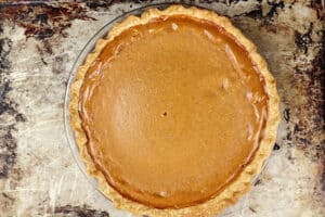 pumpkin pie with sweetened condensed milk after baking