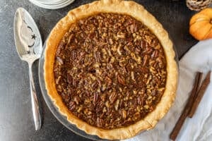 caramel pecan pie after baking