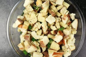 bread and herbs in bowl together