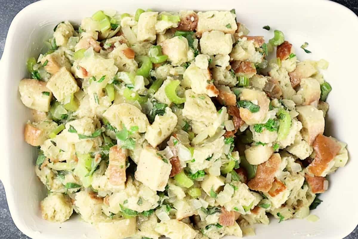 stuffing in dish before baking