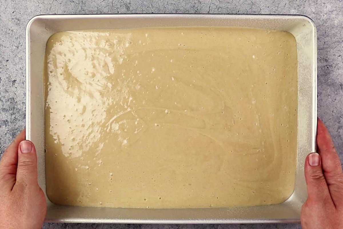 cake mix in pan