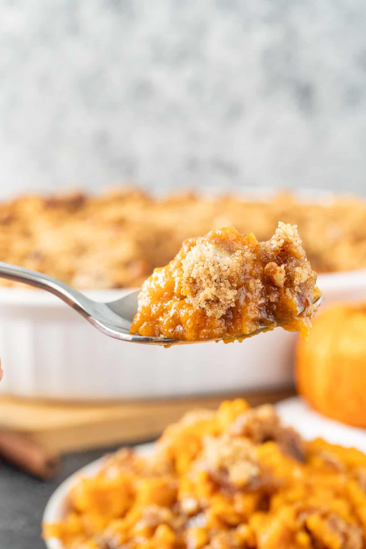 sweet potato souffle on a spoon