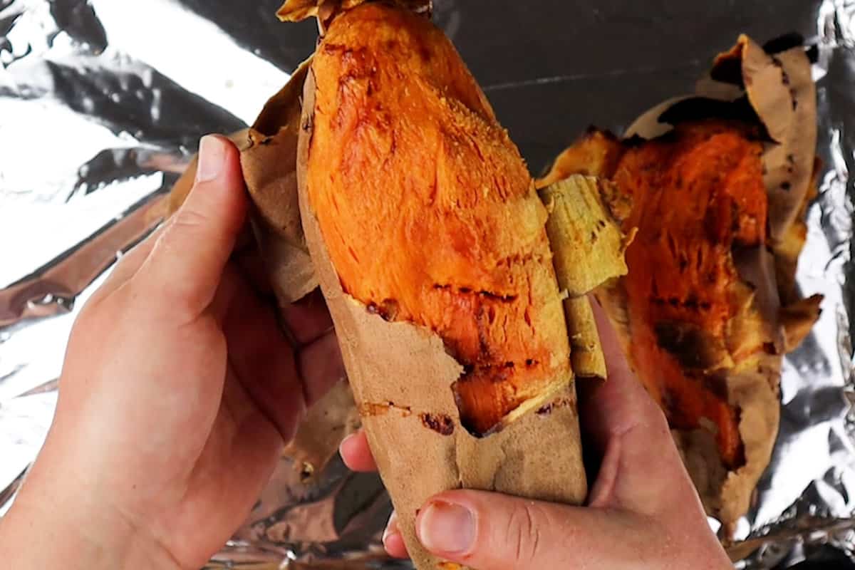 removing skin from sweet potatoes