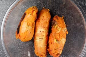 peeled sweet potatoes in bowl