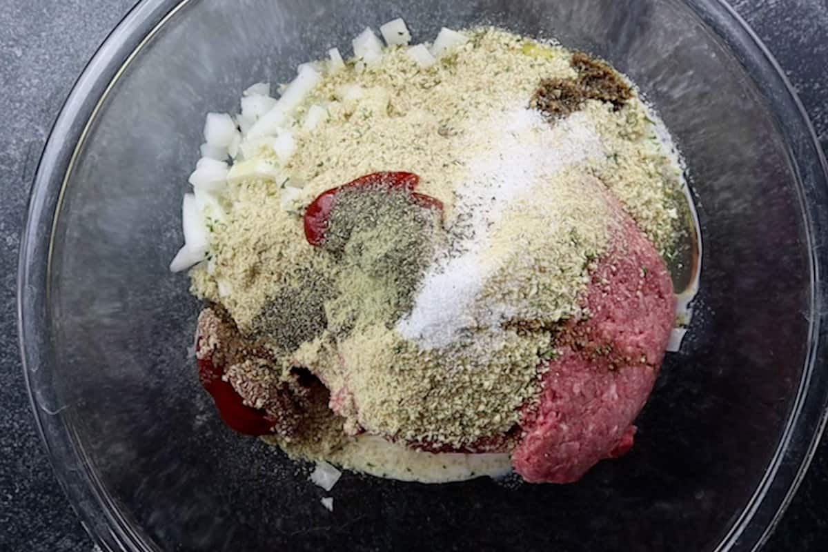 all meatloaf ingredients in a bowl