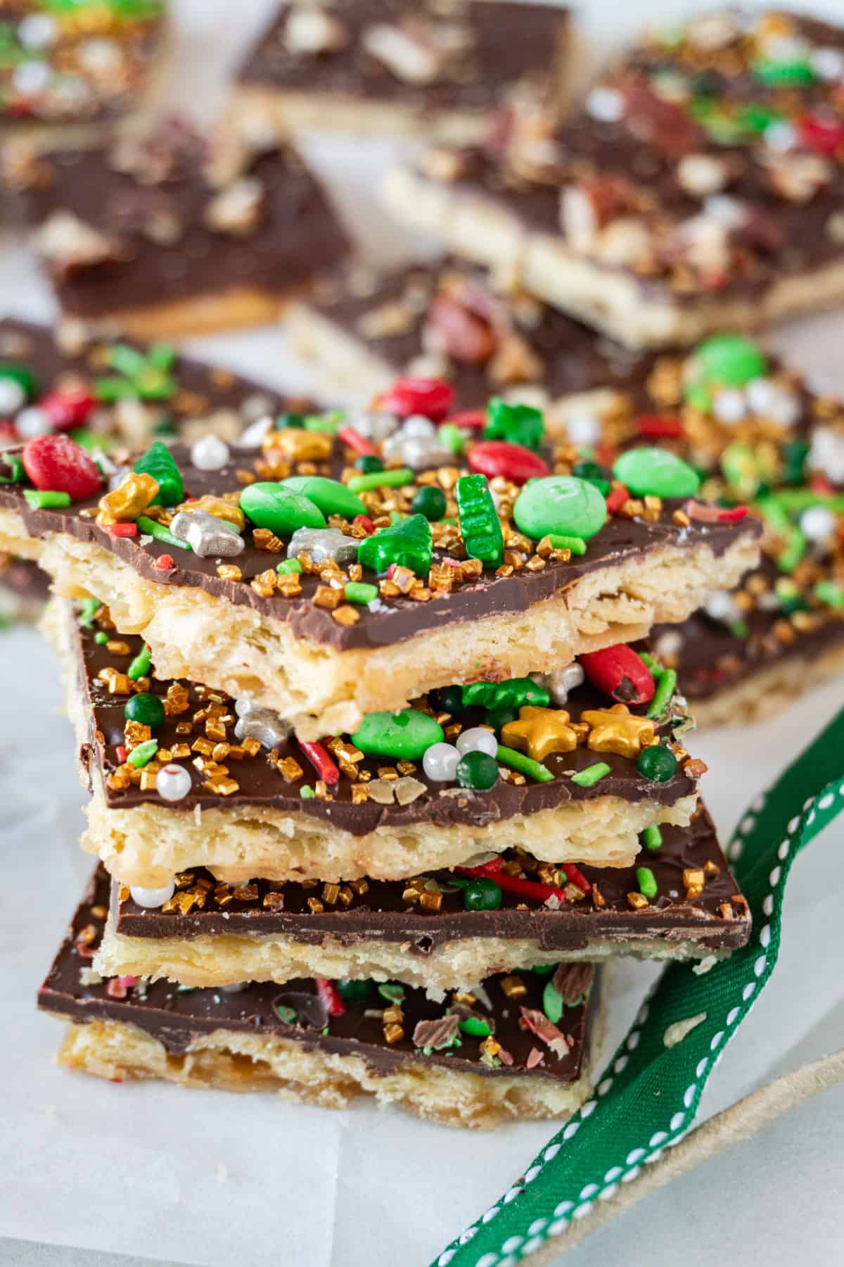 Christmas Cracker Candy pieces stacked