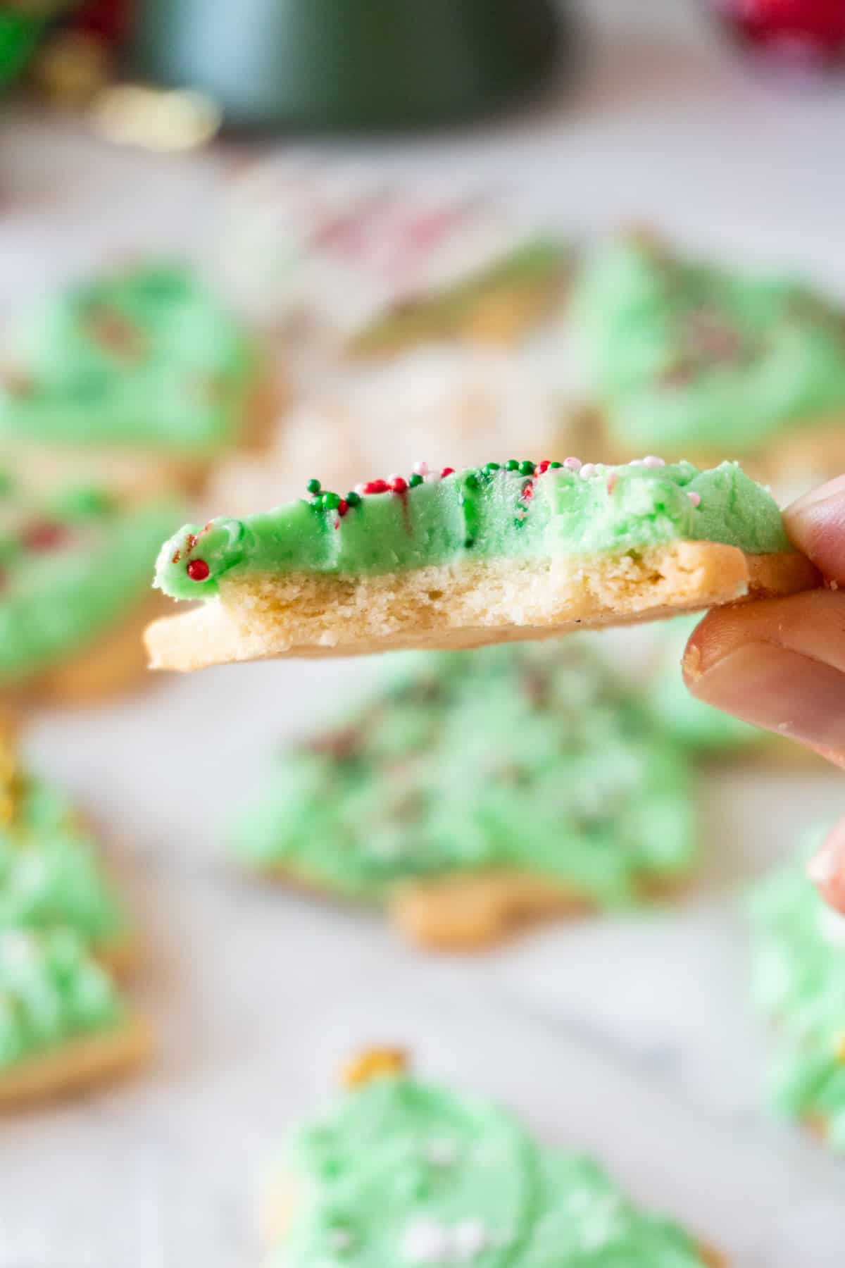 Christmas Tree Cookie with bite taken out