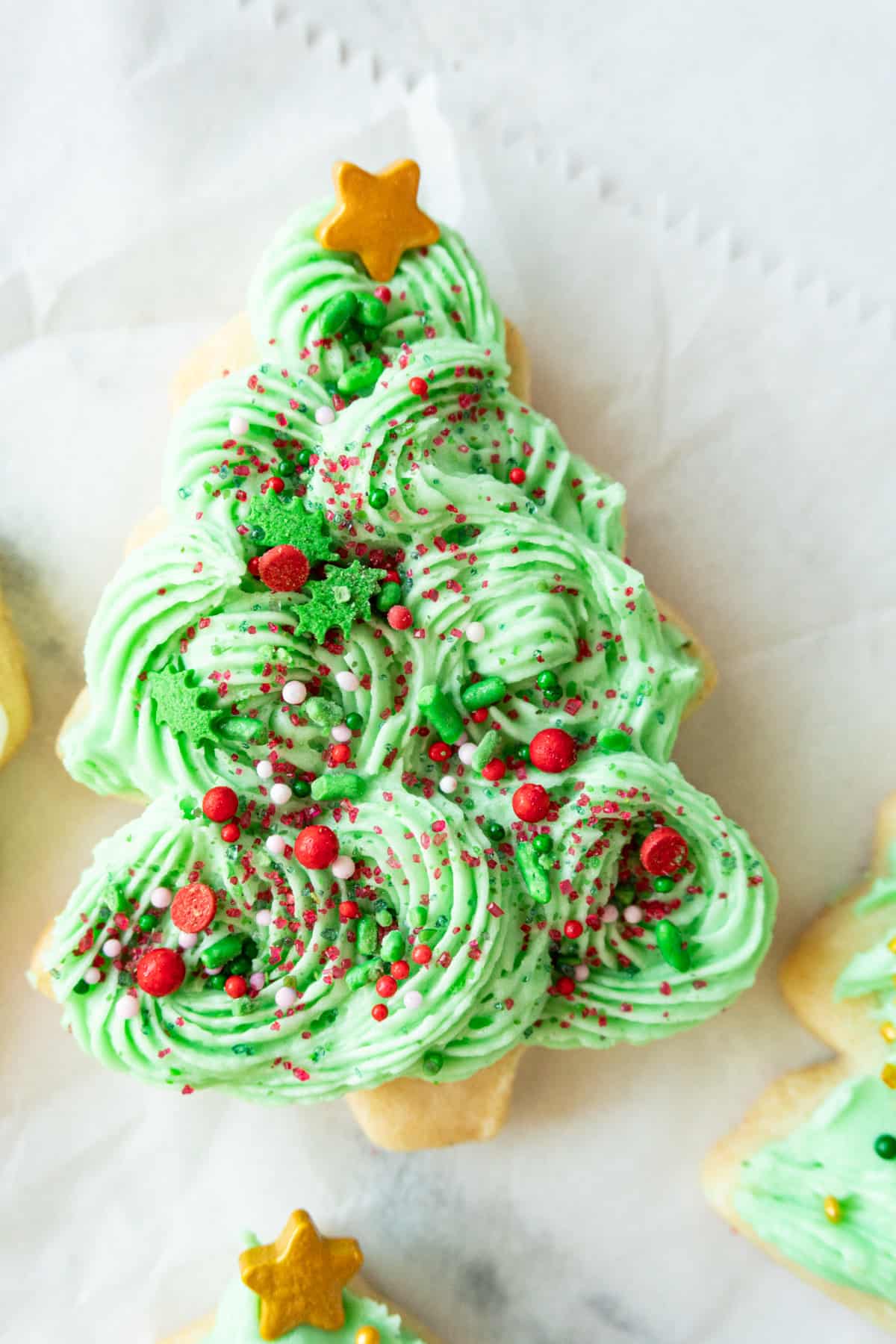 Christmas Tree Cookie with green frosting swirls