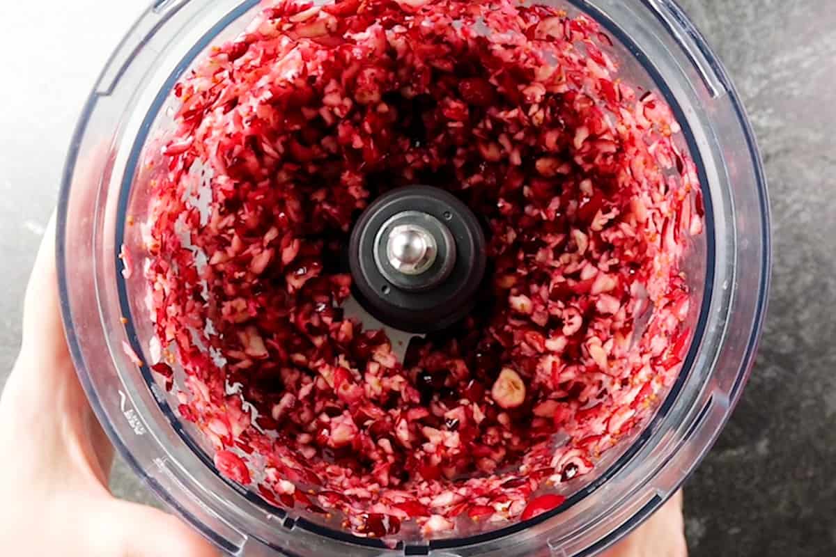 blended cranberries in food processor