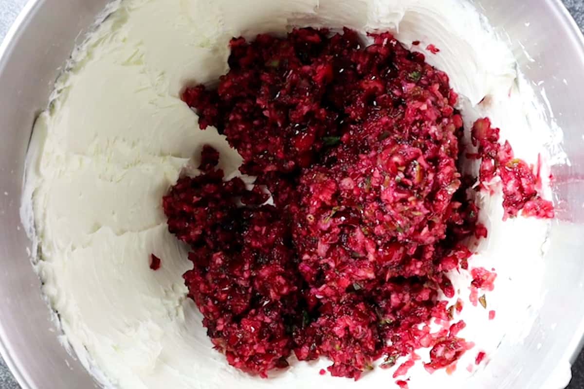 cranberry added to cream cheese