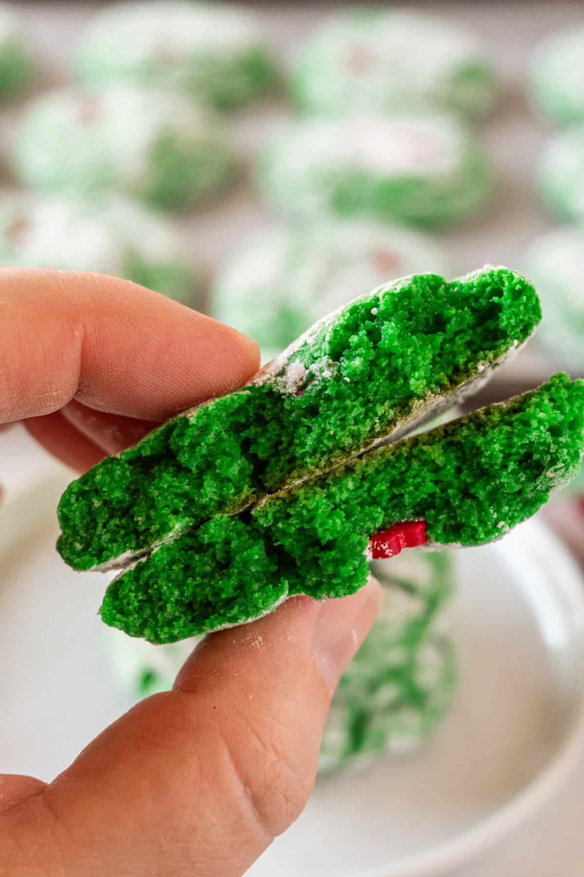 showing the green inside of a Grinch cookie