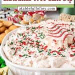 Little Debbie Dip on white bowl with Christmas decoration around it, pinterest pin.