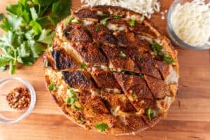 cheesy pull apart bread on cutting board