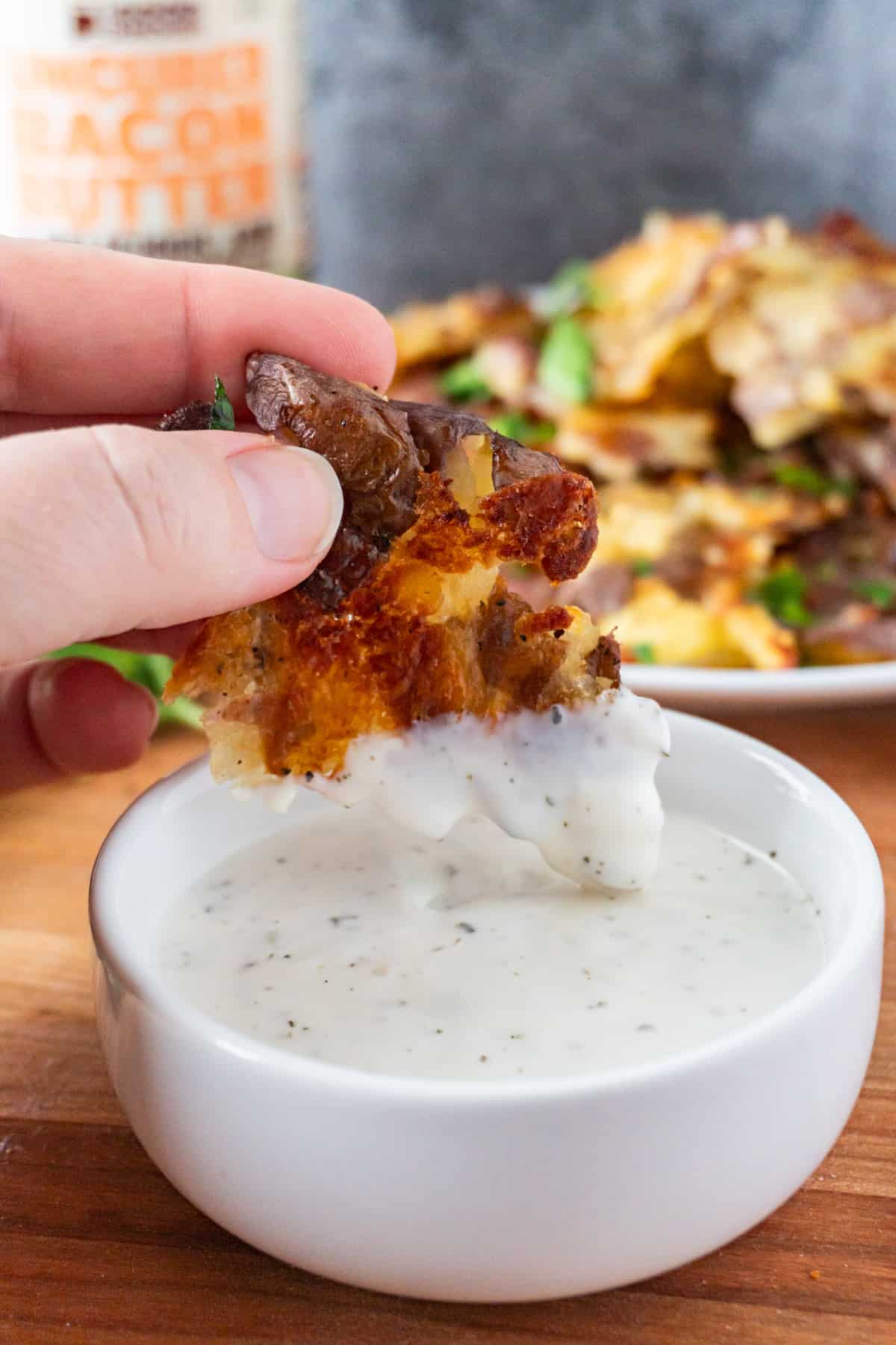 dipping Crispy Potato in ranch