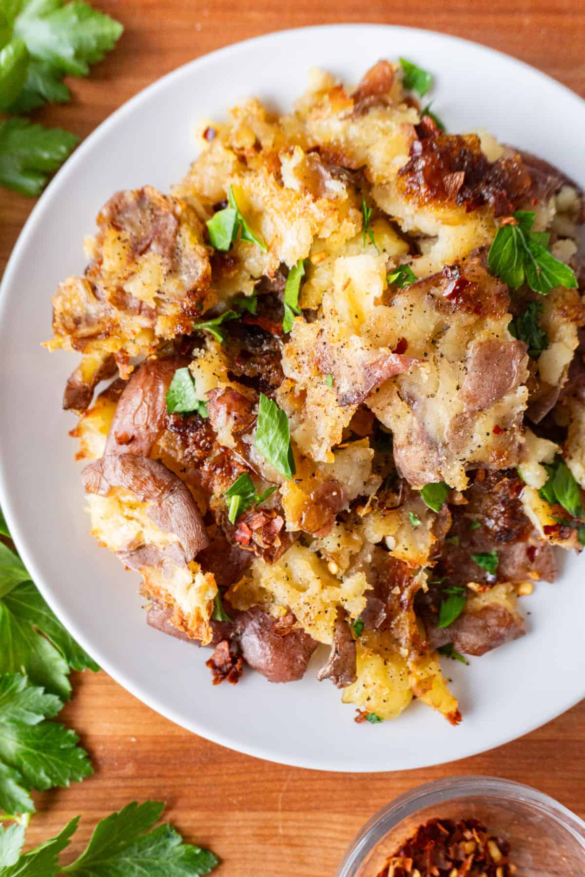 Crispy Potatoes on white plate