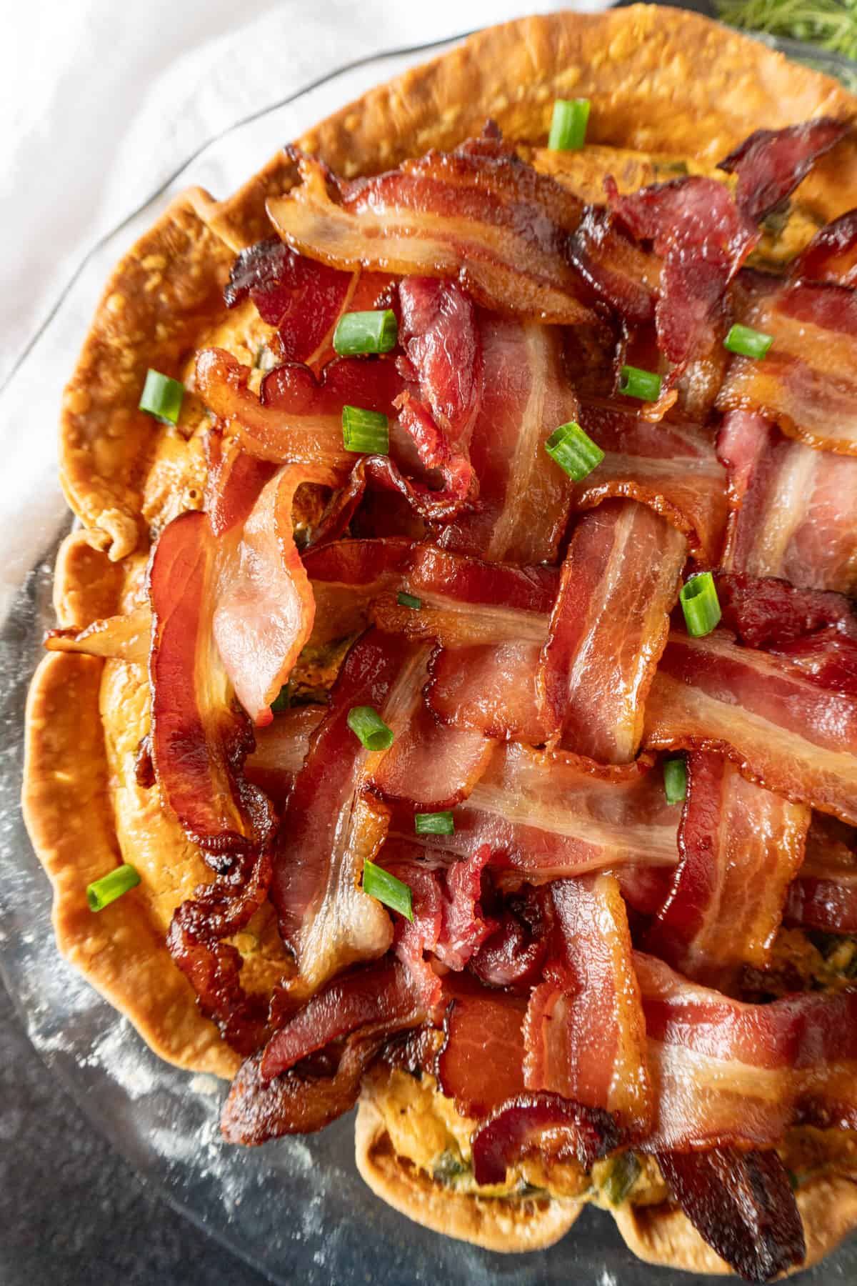 close up of maple bacon pie 