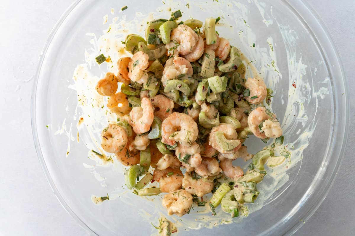 shrimp salad mixed together