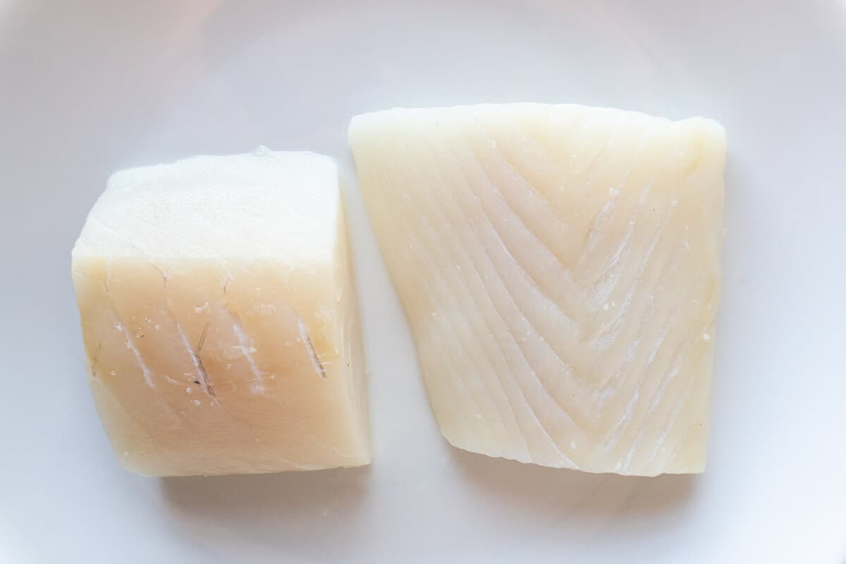 raw halibut on plate