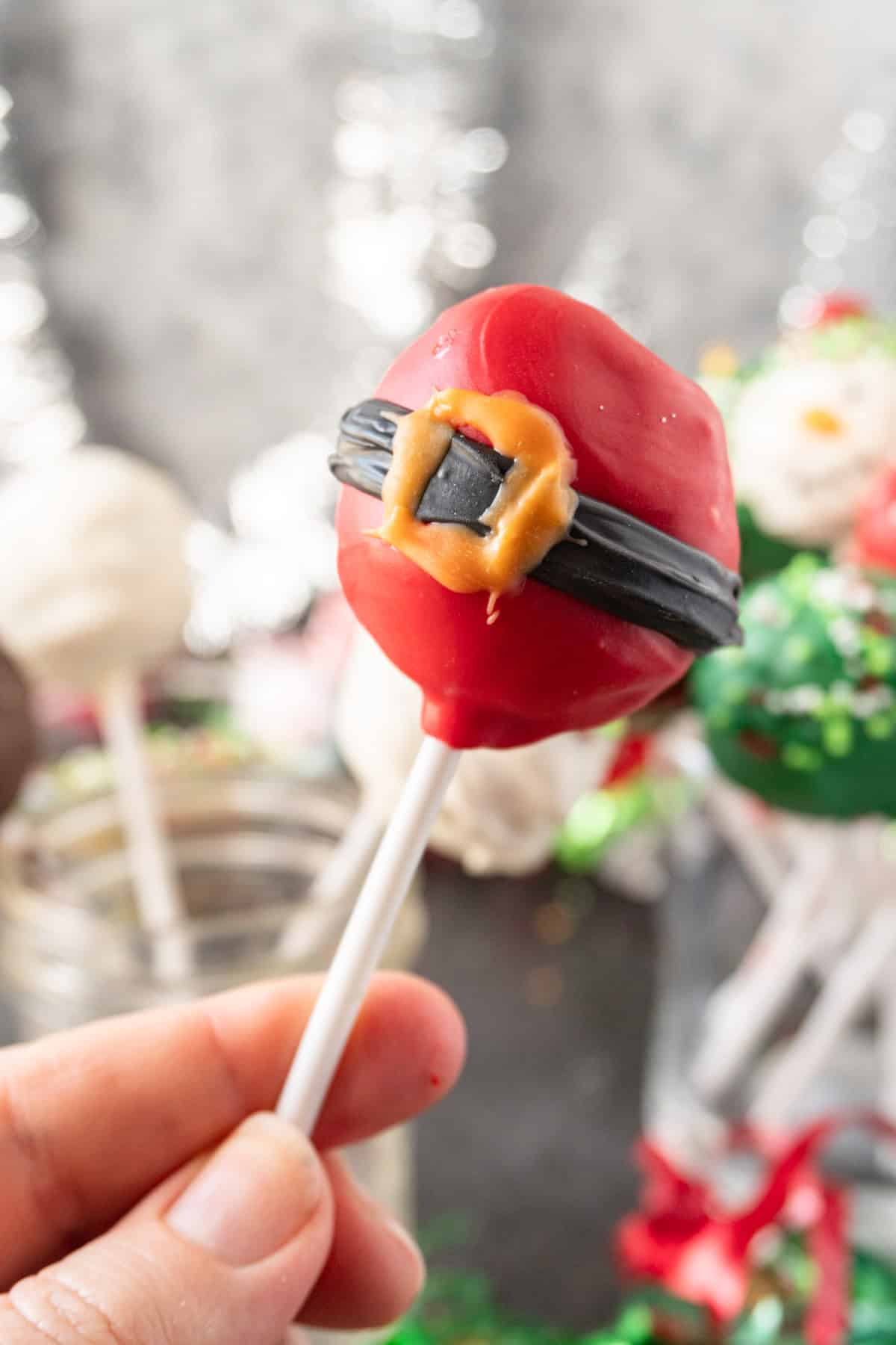 santa belt cake pop.