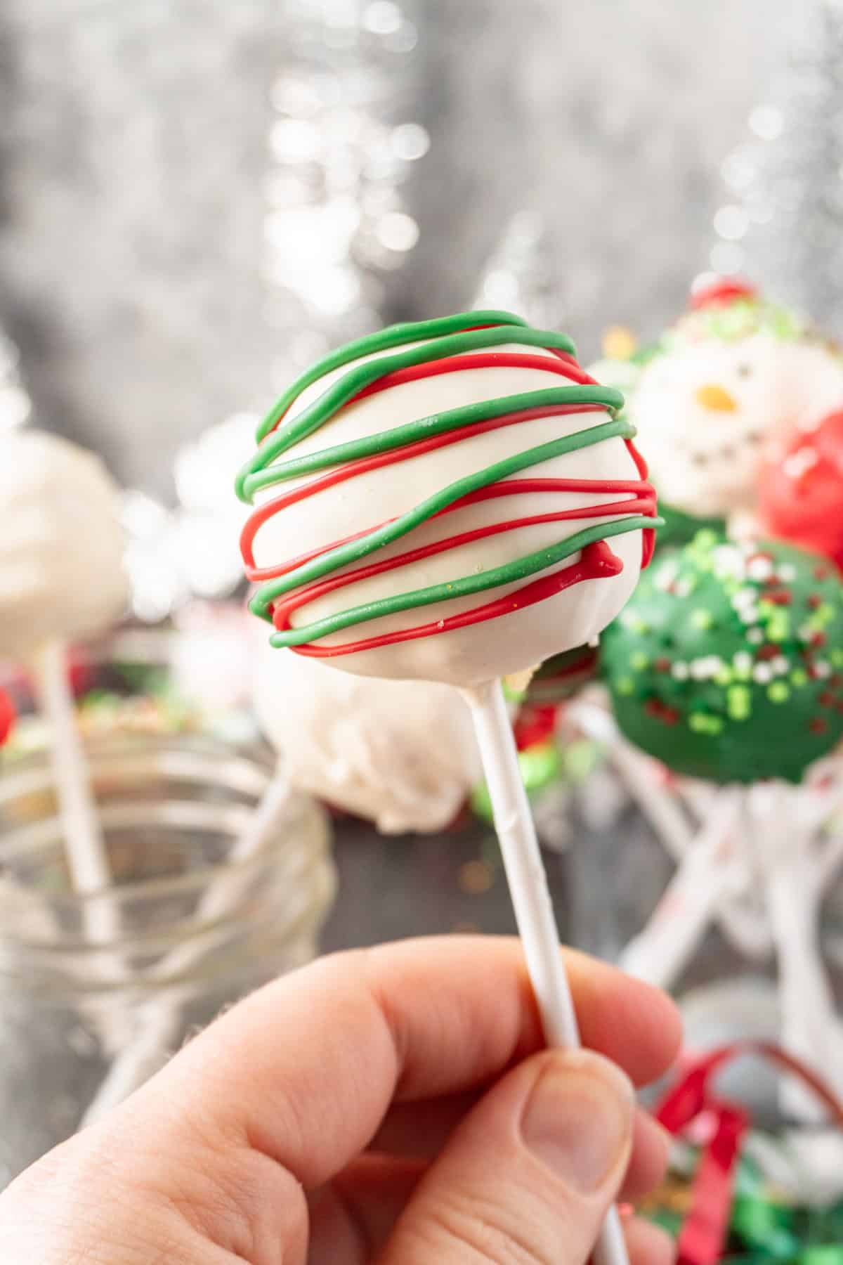 Christmas Cake Pops white with strips.
