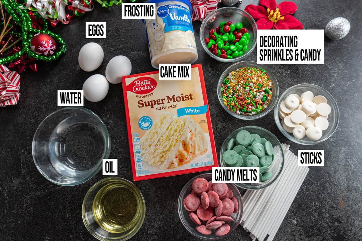 Christmas Cake Pop ingredients laid out.