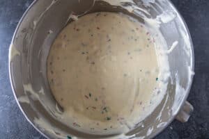 sprinkles folded into cheesecake batter