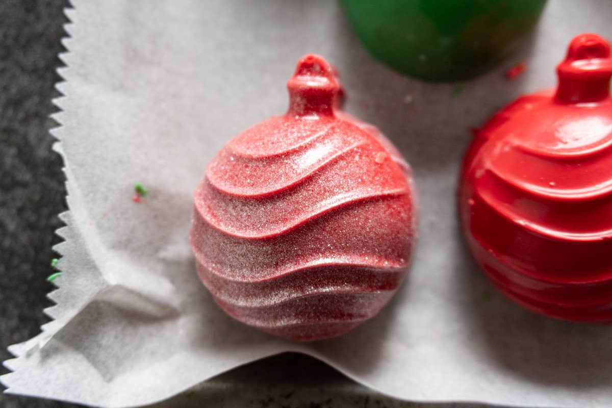 hot cocoa bomb covered in luster dust