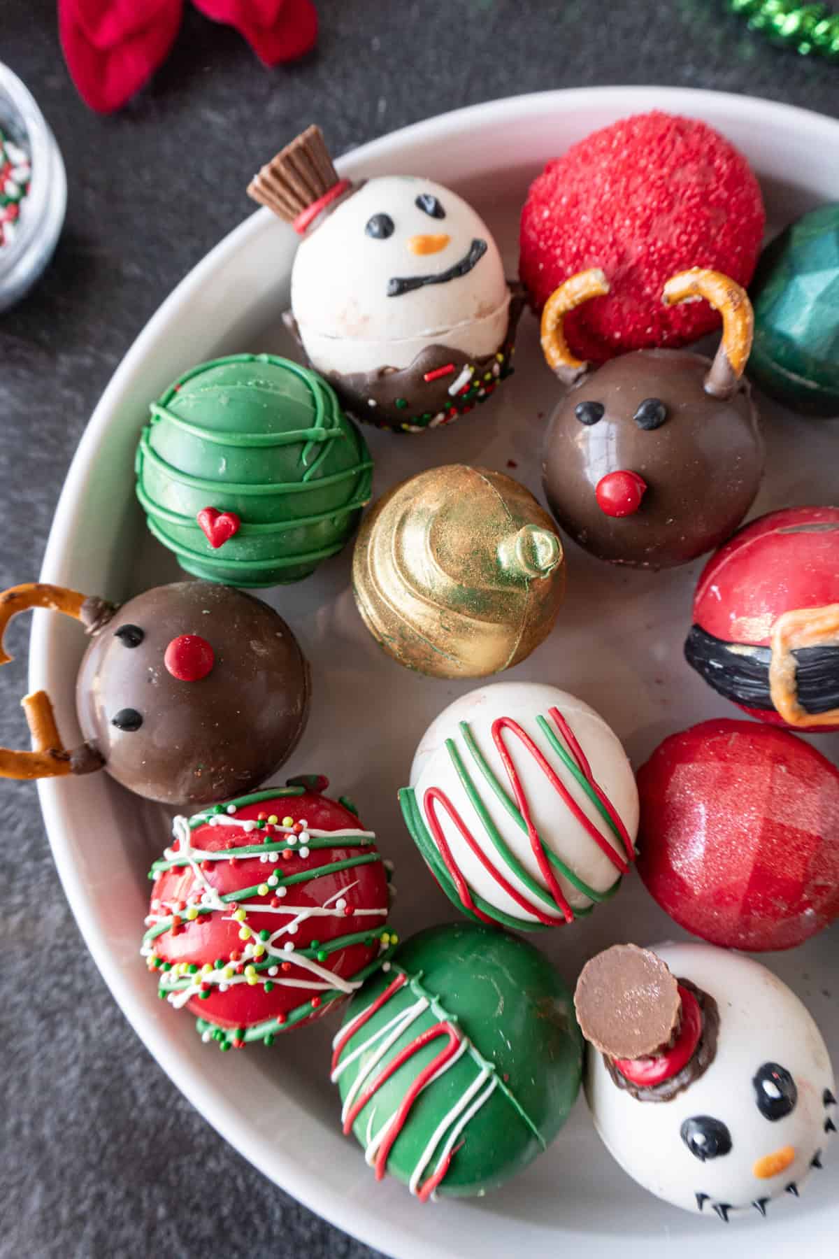 close up of christmas hot cocoa bombs