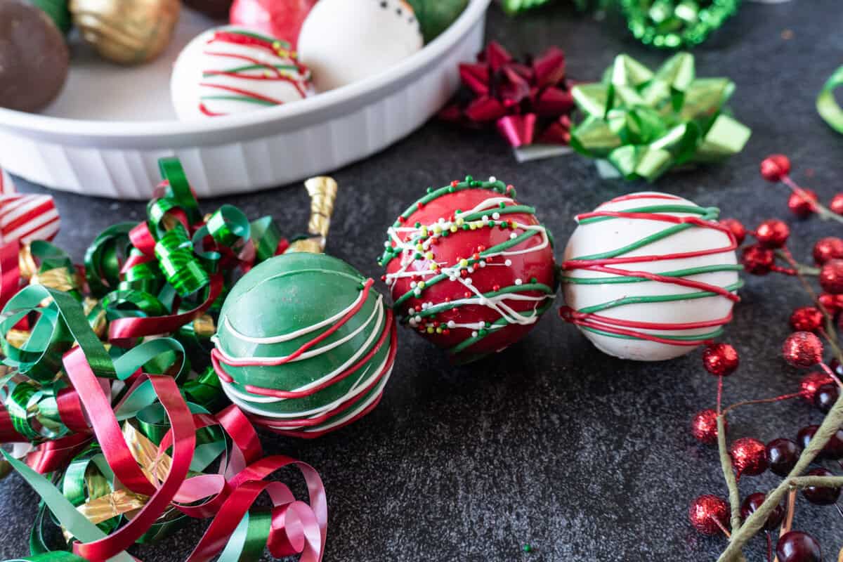 striped hot cocoa bombs