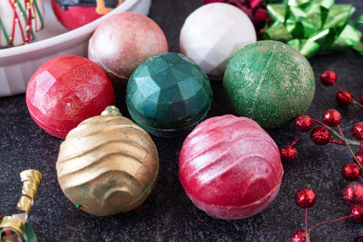 shiny ornament hot cocoa bomb