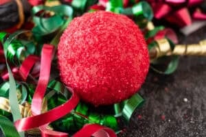 Christmas hot cocoa bomb with sanding sugar