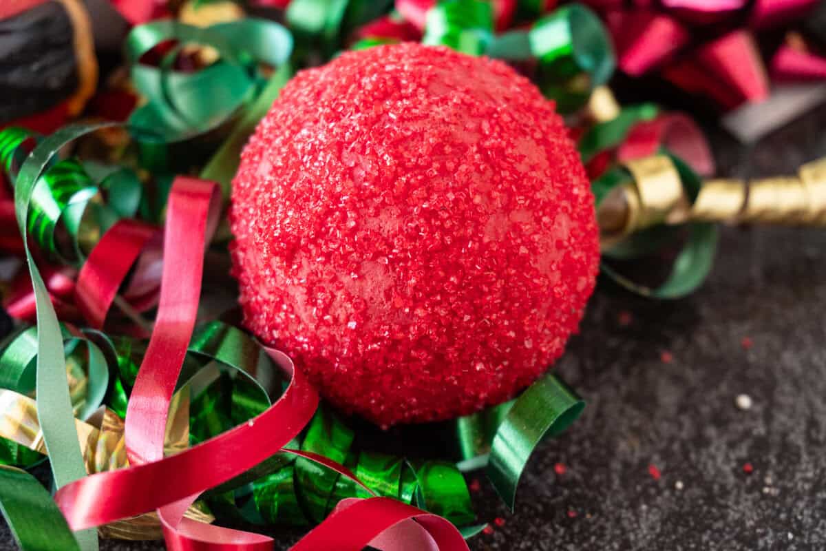 Christmas hot cocoa bomb with sanding sugar