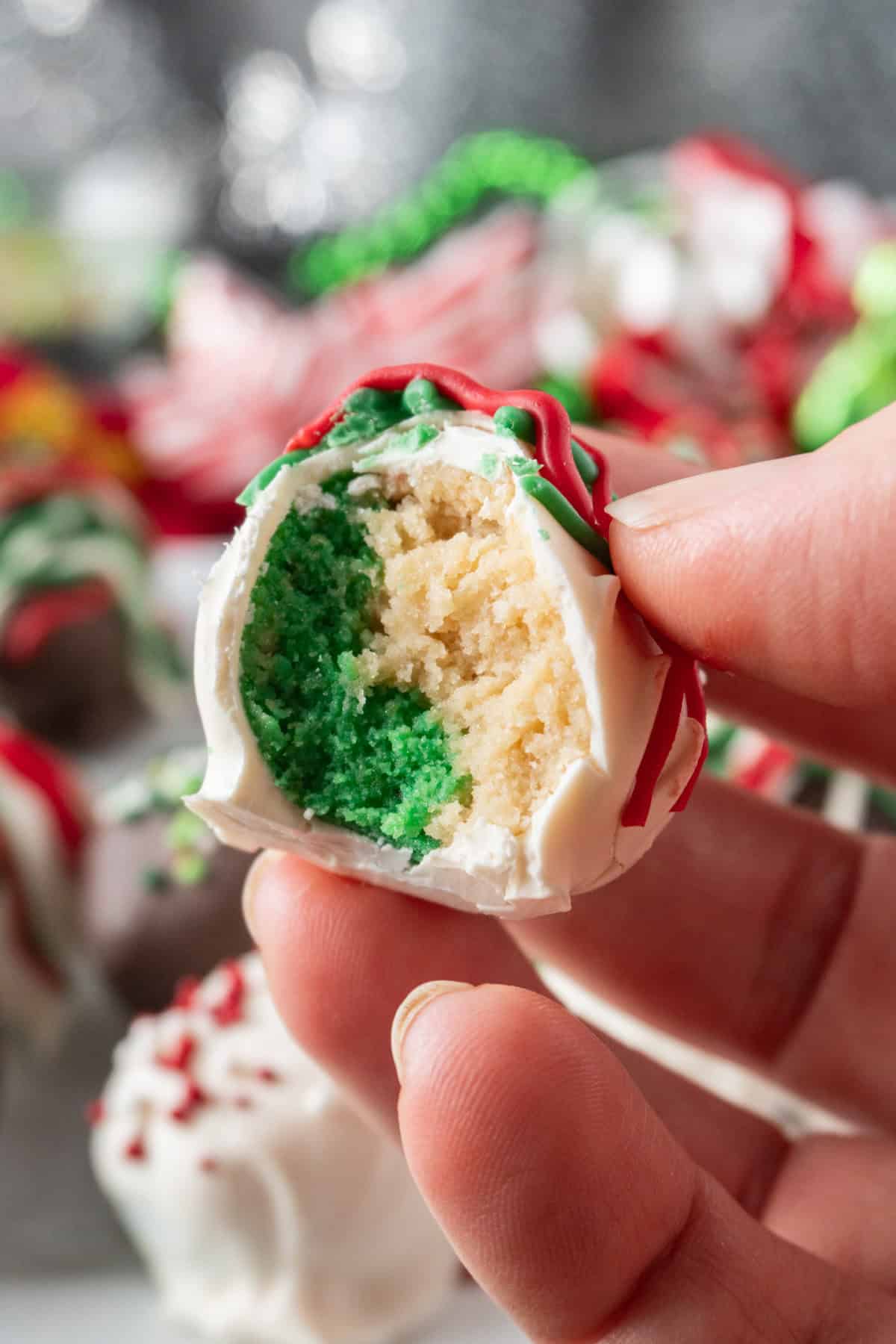 christmas oreo balls with white and green center