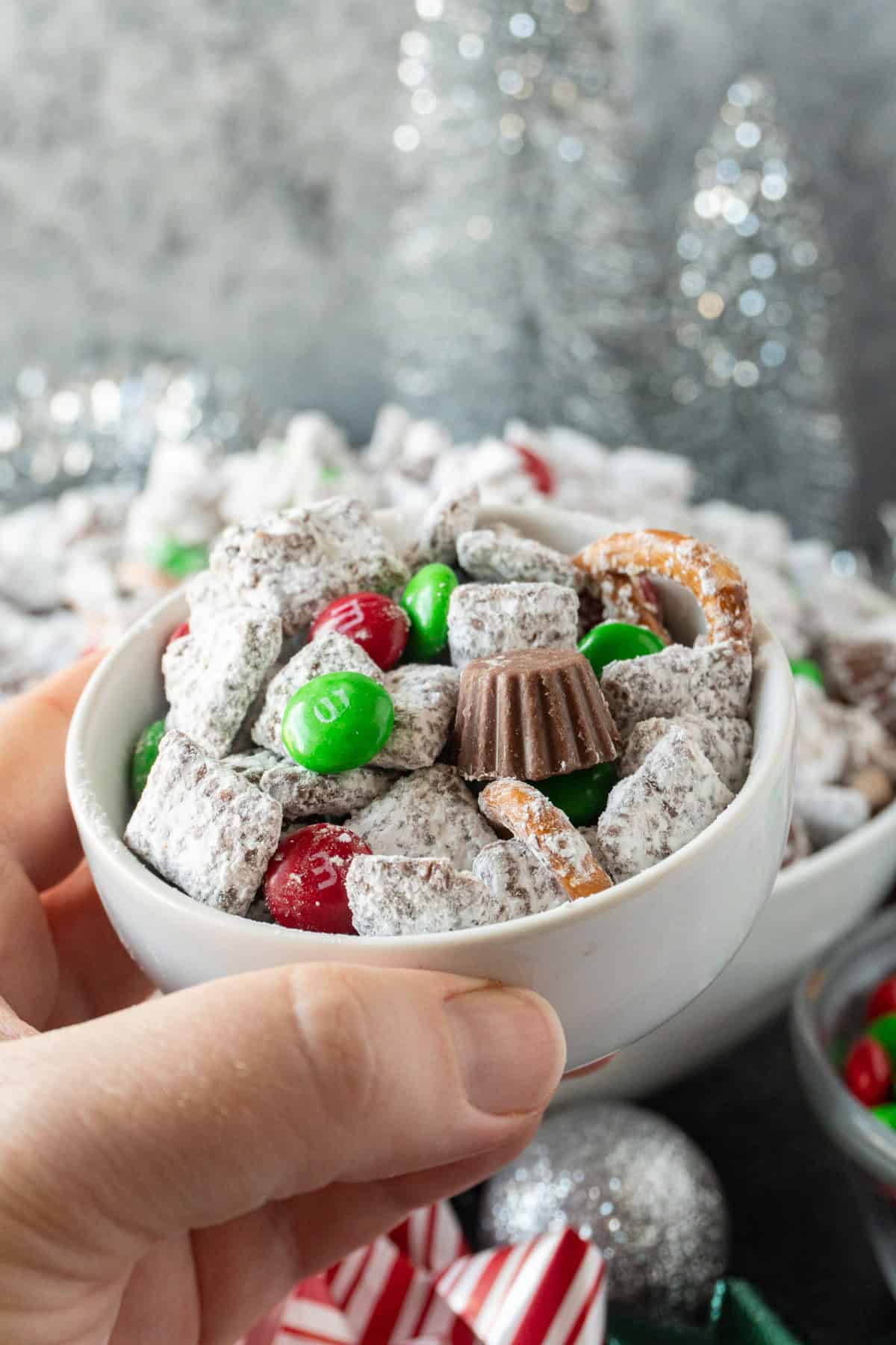 Chex Mix Muddy buddies in bowl