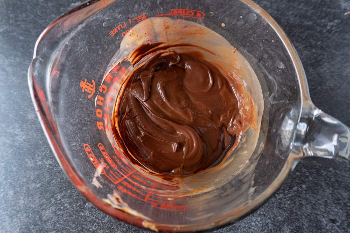 melted peanut butter, butter, and chocolate