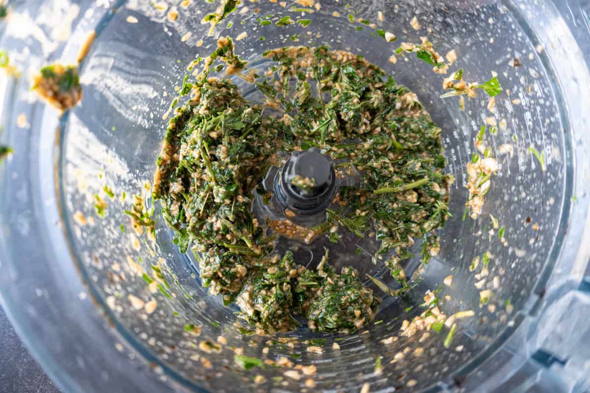 Herb marinade in food processor.