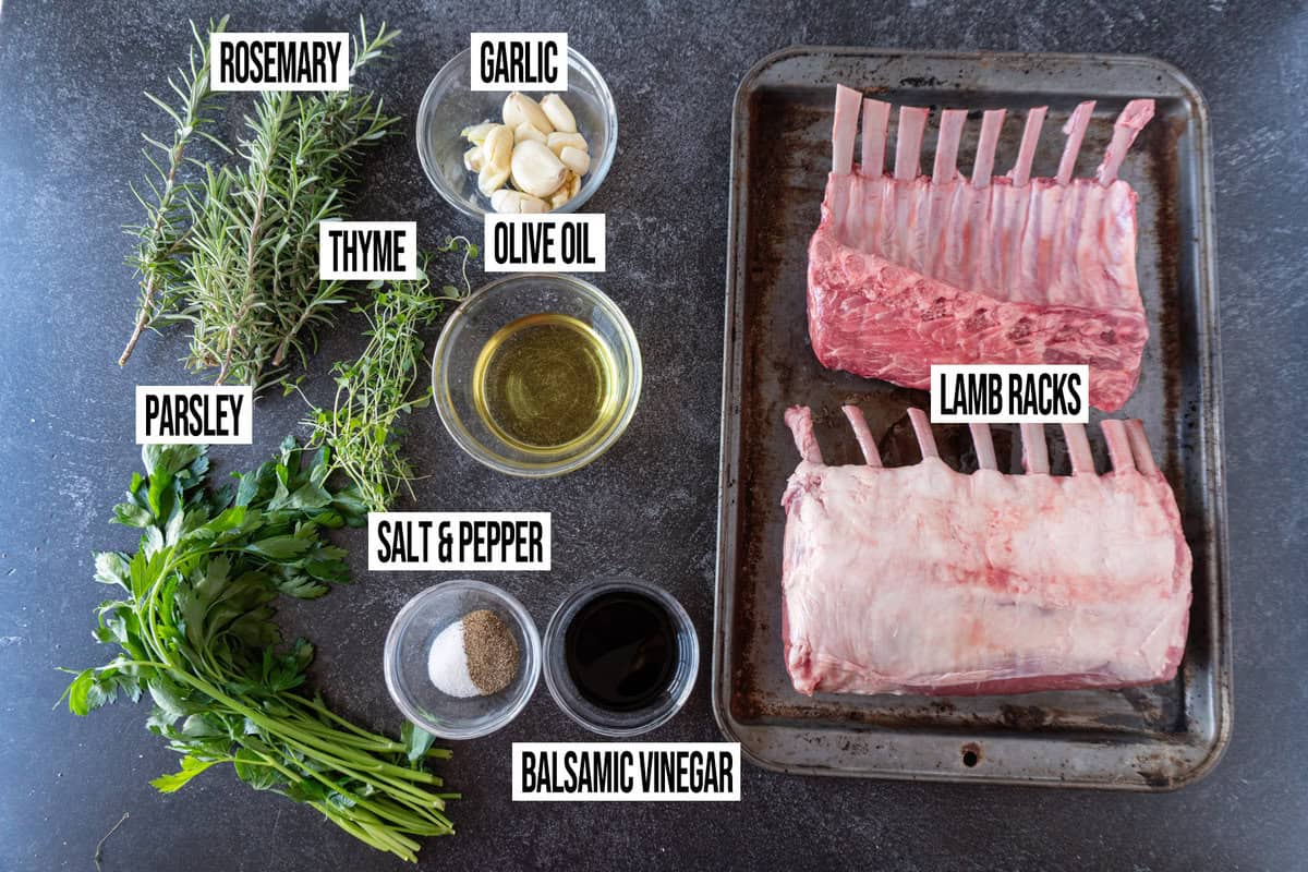 Herb Crusted Rack of Lamb ingredients laid out.