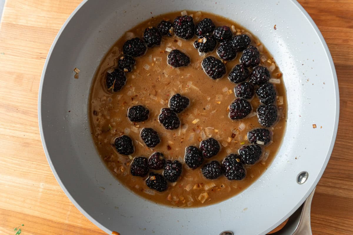blackberry sauce before simmering in pan.