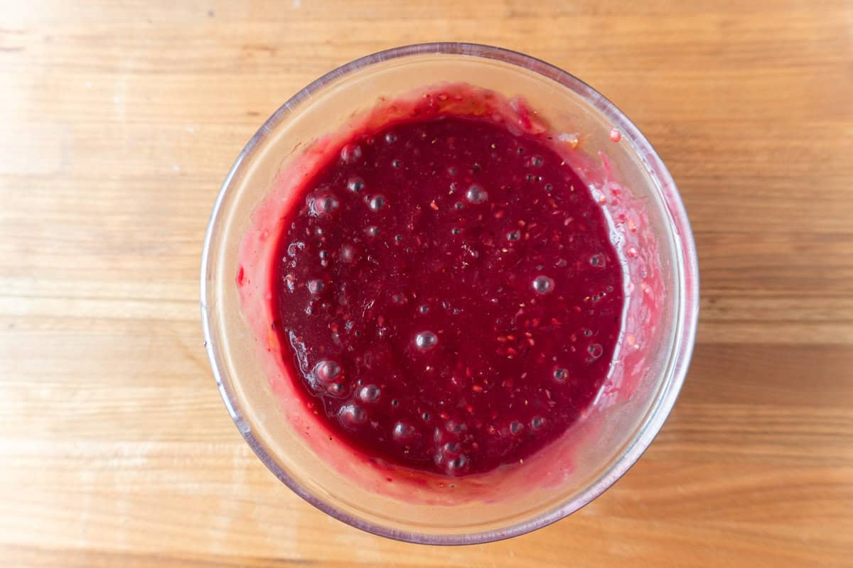 blackberry sauce after blending with immersion blender.
