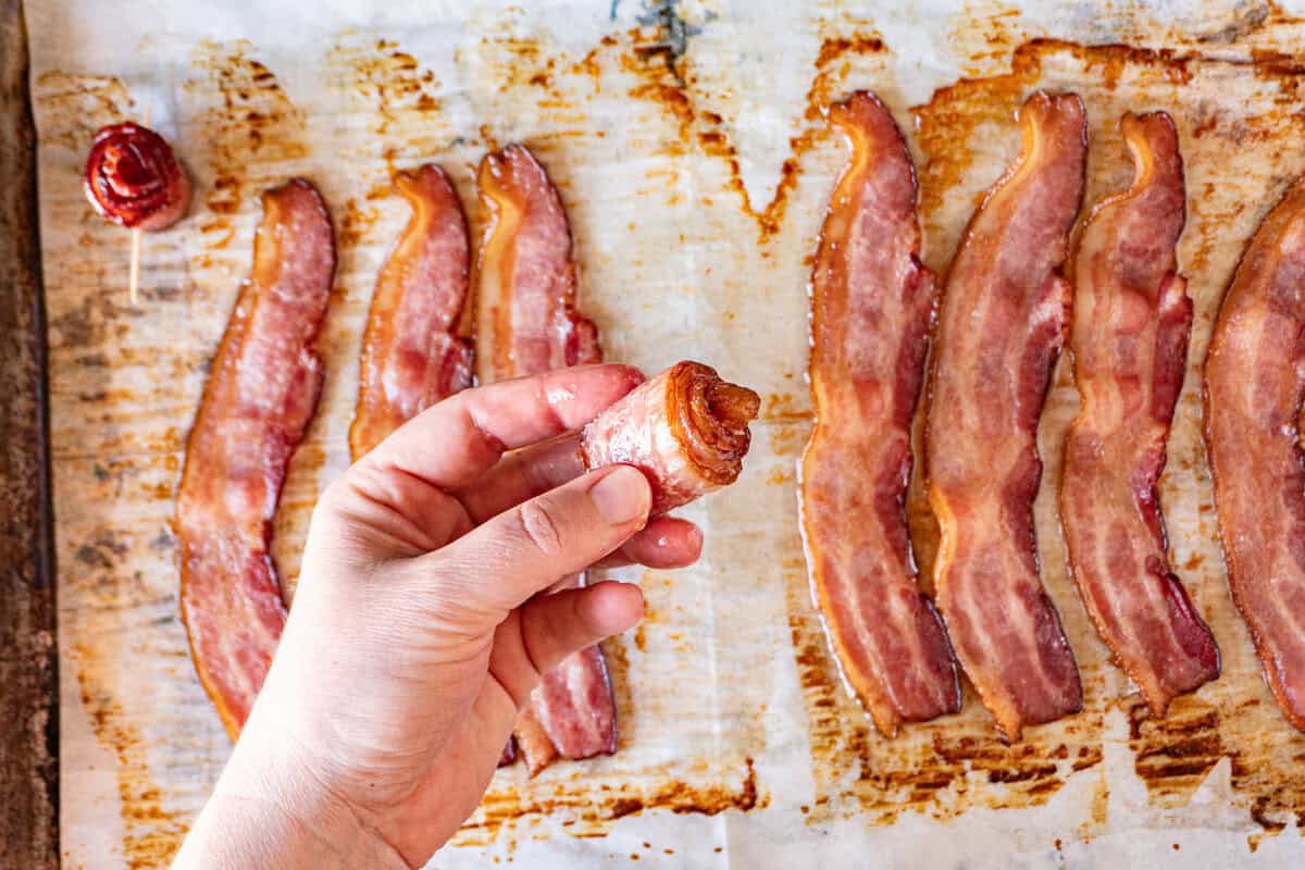 full rolled slice of bacon.
