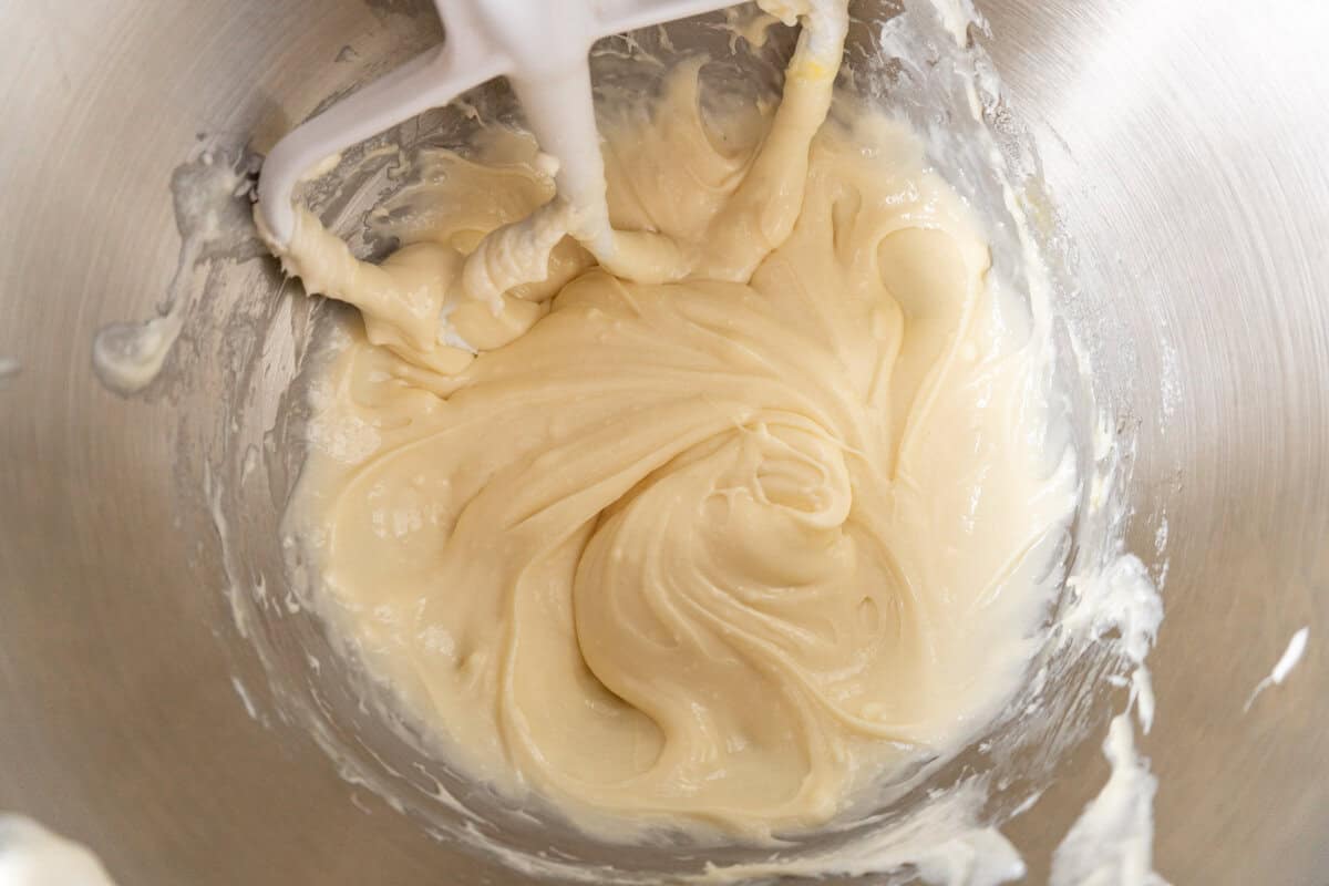 cream cheese filling mixed in bowl.